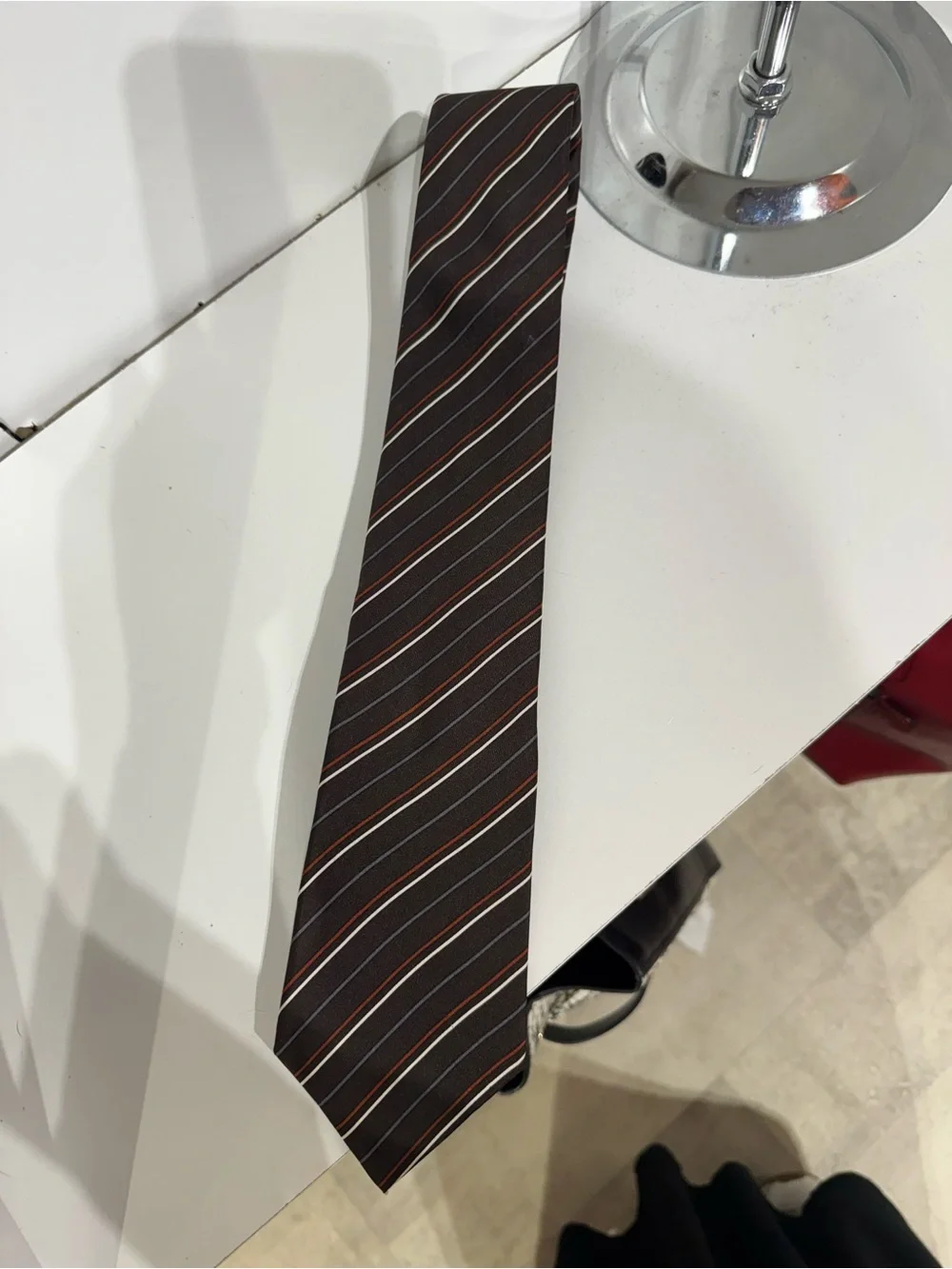Dior Brown Striped Silk Tie with Subtle Rust and White Lines